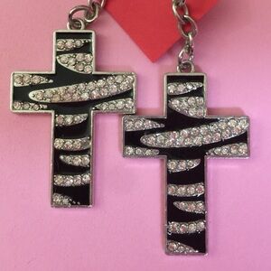 Jeweled Cross Pierced Pair Earrings